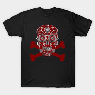 Red Sugar Skull Day Of The Dead Skull And Crossbones T-Shirt